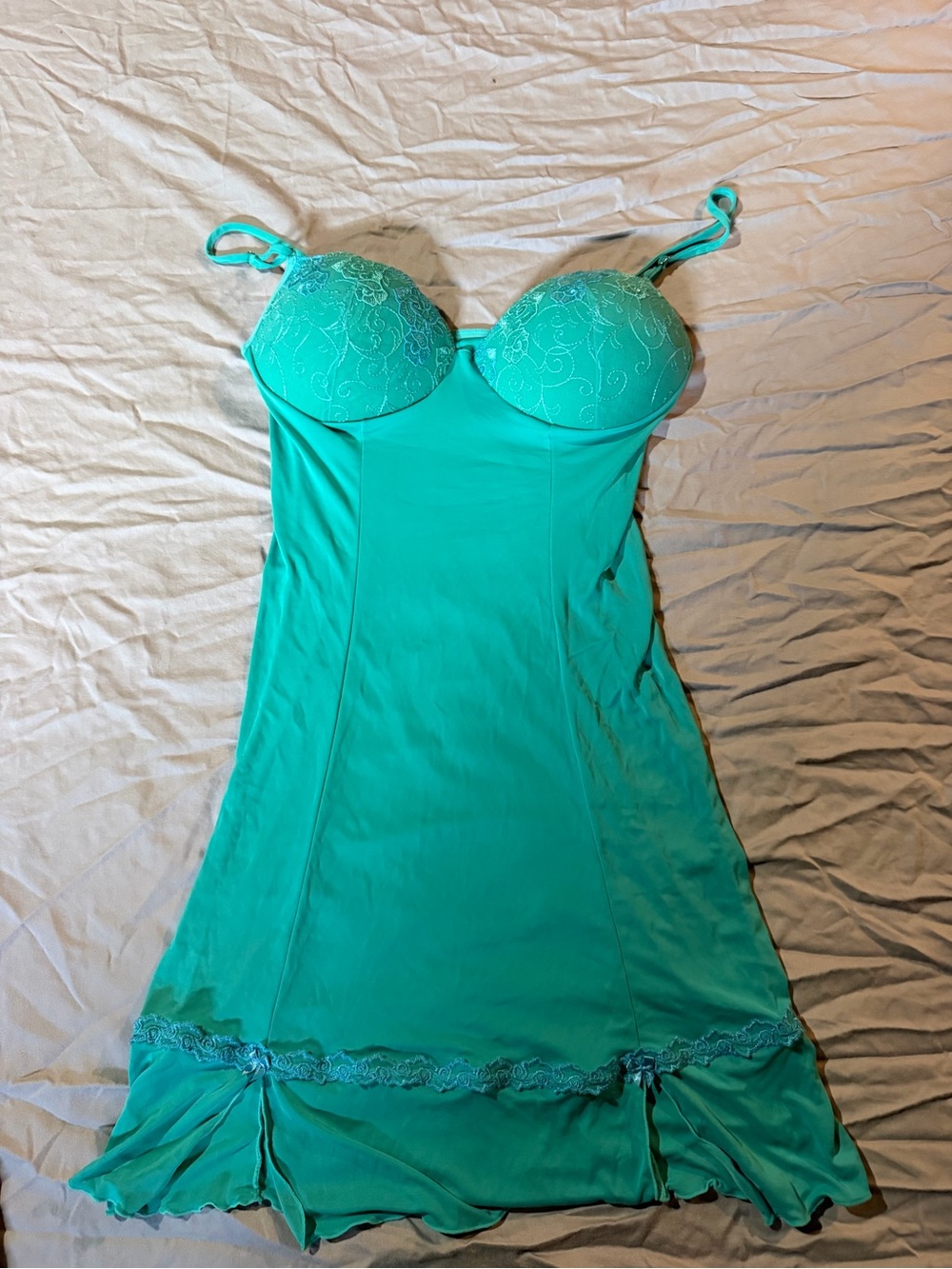 Darling Teal Lace-Trim Chemise Slip